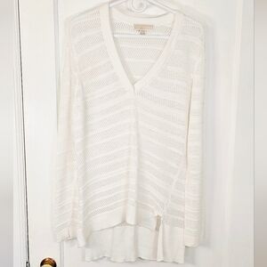 White Crochet V-Neck Sweater